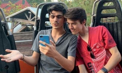 Kassius Lijah Marcil-Green with partner Ian at Disney California Adventure Park.